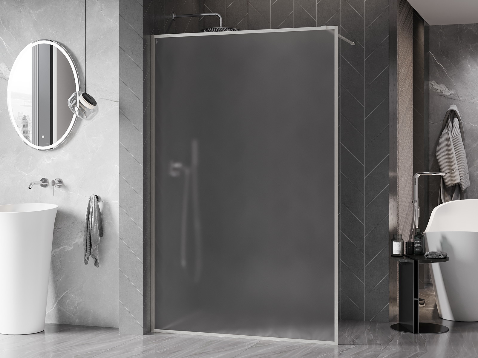 Mexen Kioto-F ścianka prysznicowa Walk-in z ramką 70 x 202 cm, szron 8 mm, nikiel szczotkowany - 800-070-104-97-30